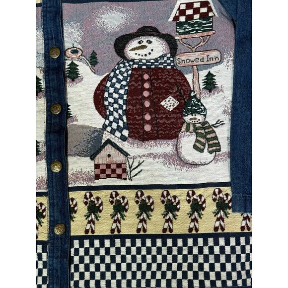 The Quacker Factory Christmas Jean Shirt Needlepoint Snowman Design Size Large - Picture 5 of 5